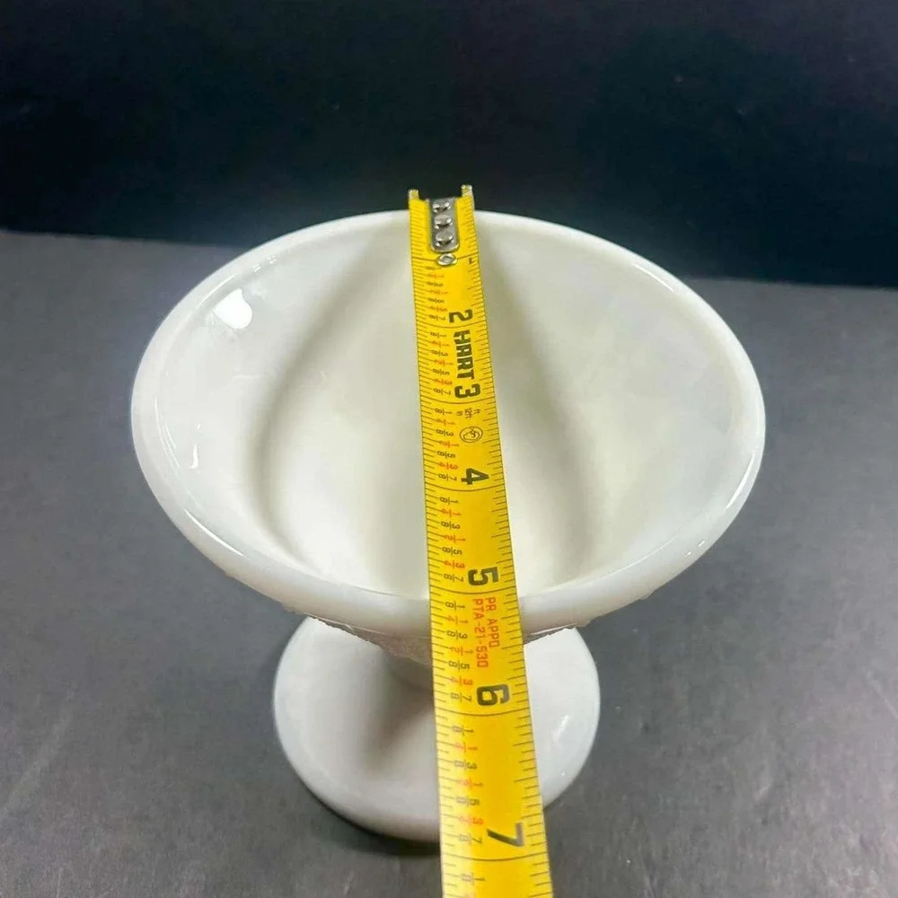 Milk Glass Sherbet Cup White Diamond Point Footed Dessert Bowl Vintage 4.5in